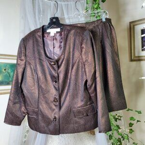 Anne Crimmins For UMI Collections Vintage Metallic Suit Skirt Set Jacket Size 16